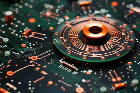 close-up of a quantum radar circuit board design, created with generative aiの素材