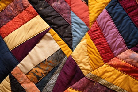 stack of folded quilts showcasing different designs, created with generative aiの素材
