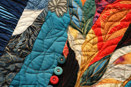 close-up of quilt stitches and intricate patterns, created with generative aiの素材