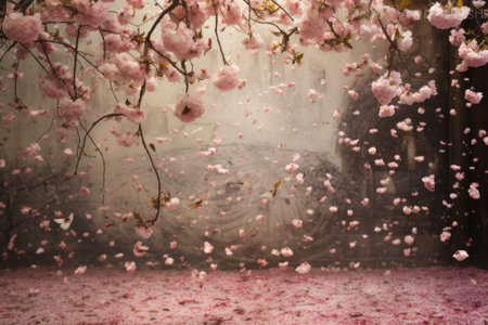 soft focus on petals falling from a blossom tree, created with generative aiの素材