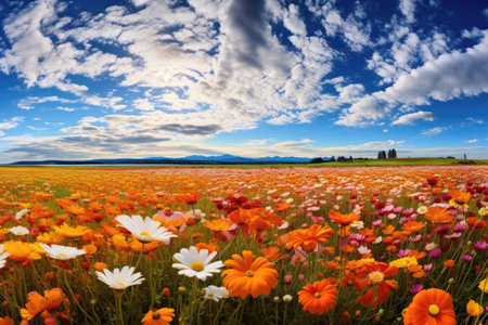 wide angle of a colorful flower field in spring, created with generative aiの素材