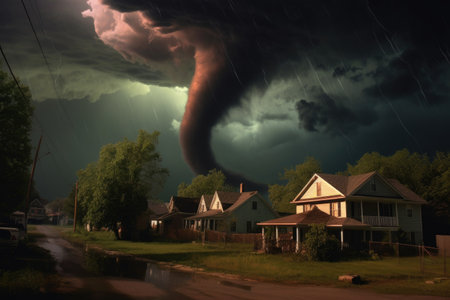 dark storm clouds looming over tornados birth, created with generative aiの素材