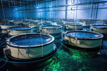 smart monitoring technology in aquaculture tanks, created with generative aiの素材