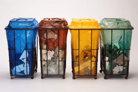 recycling bins sorted by material type, created with generative aiの素材