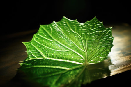 sunlight shining on artificial leaf for photosynthesis, created with generative aiの素材