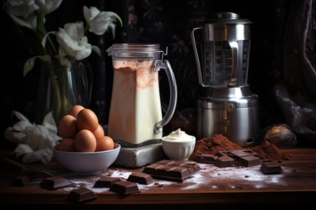 blender with milk and chocolate for a milkshake, created with generative aiの素材
