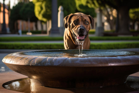 dog water bowl near a park fountain, created with generative aiの素材