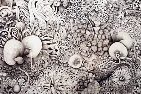 macro shot of zentangle doodling on paper, created with generative aiの素材