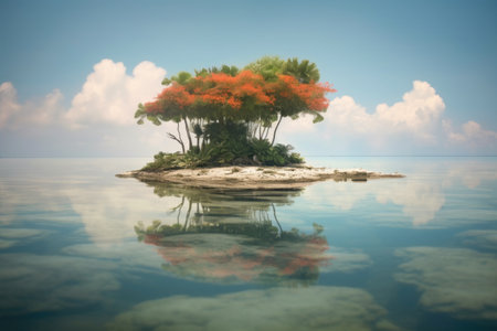 serene coral atoll in a remote tropical location, created with generative aiの素材