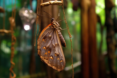 butterfly fully emerged, chrysalis remains in the background, created with generative aiの素材