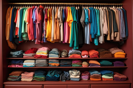 clothes organized by color in a closet, created with generative aiの素材