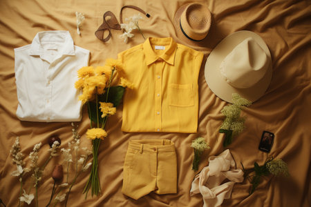 outfits hanging on a stylish clothing rack, created with generative aiの素材