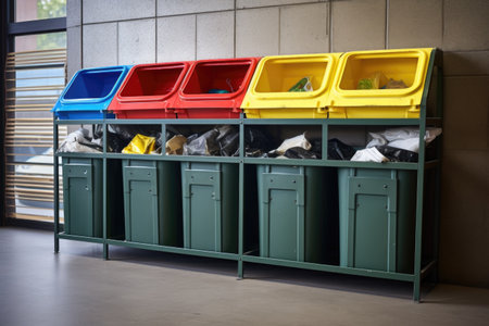 garage recycling station with separate bins for different materials, created with generative aiの素材