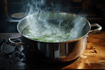 boiling water in a large pot with salt, created with generative aiの素材