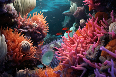 vibrant coral polyps swaying in ocean currents, created with generative aiの素材