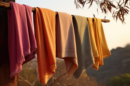freshly washed towels swaying in a gentle breeze, created with generative aiの素材