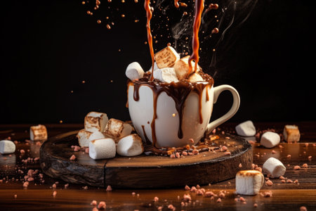 marshmallows melting in a cup of hot chocolate, created with generative aiの素材