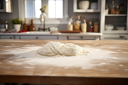 fresh dough rolled out on floured countertop, created with generative aiの素材