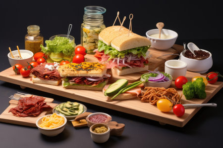 sandwich creation station with board, created with generative aiの素材