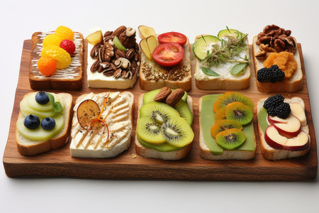 artistic arrangement of toast slices and toppings, created with generative aiの素材