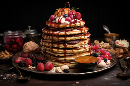 pancakes with various toppings and fillings, created with generative aiの素材