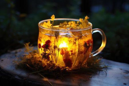 herbal tea cup with sleep-inducing ingredients, created with generative aiの素材