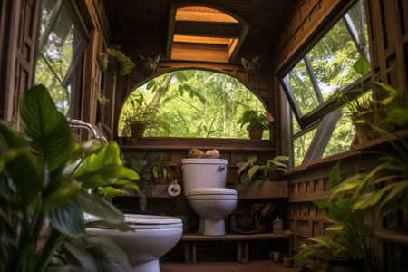 composting toilet in a sustainable bathroom, created with generative aiの素材