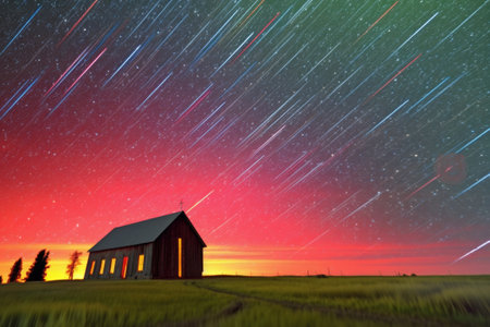 vibrant colors of perseid meteors in night sky, created with generative aiの素材