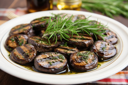grilled portobello mushrooms with a fresh herb marinade, created with generative aiの素材