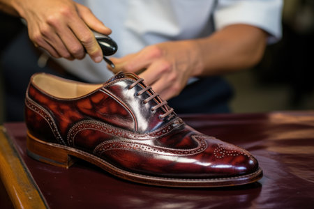 polishing cream applied on a leather shoe, created with generative aiの素材