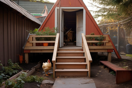 custom-built ramp leading to the entrance of the coop, created with generative aiの素材