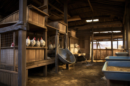 water and feeding system inside the coop, created with generative aiの素材