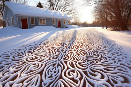 creative snow patterns shaped by shoveling driveway, created with generative aiの素材