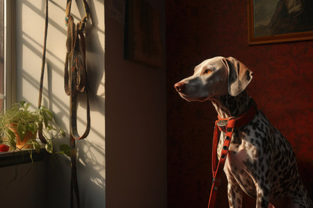 dog leash and collar hanging by the door, created with generative aiの素材