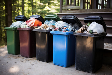 recycling bins sorted by material type, created with generative aiの素材