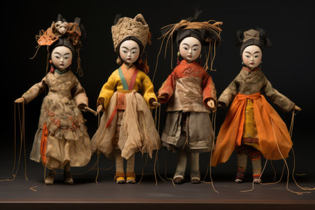asian string puppets with elaborate garments, created with generative aiの素材