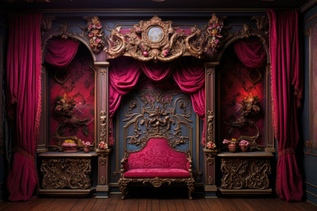 puppet theater with ornate decorations and curtains, created with generative aiの素材