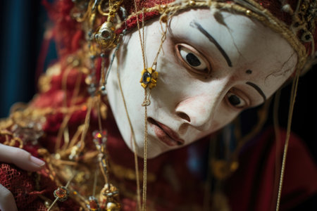 close-up of intricate puppet details and strings, created with generative aiの素材