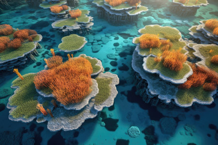 abstract aerial view of coral formations in a lagoon, created with generative aiの素材