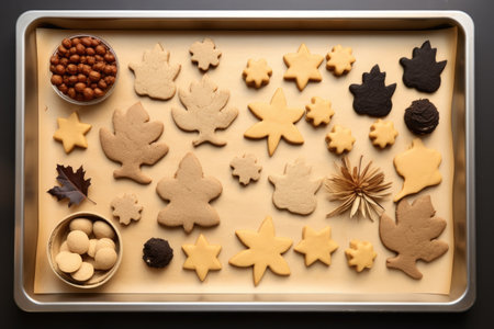 baking sheet with raw cookie dough shapes, created with generative aiの素材