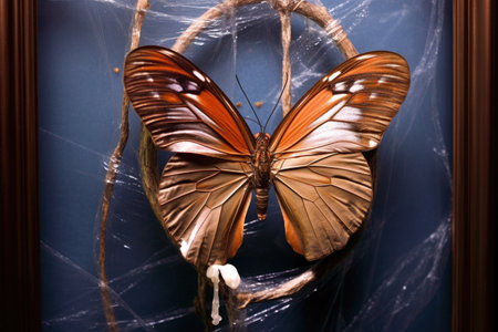 butterfly fully emerged, resting next to empty chrysalis, created with generative aiの素材