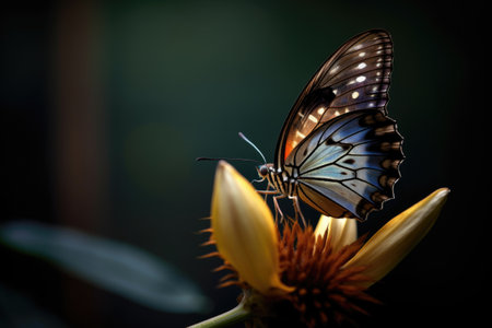 butterfly resting on a flower after leaving chrysalis, created with generative aiの素材