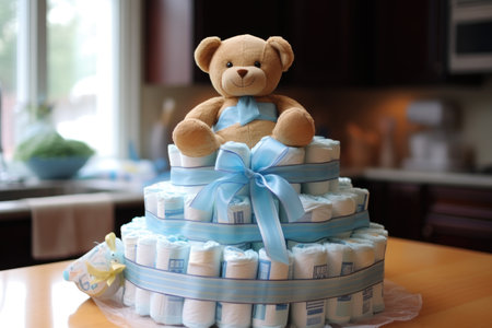 diaper cake as a baby shower centerpiece, created with generative aiの素材