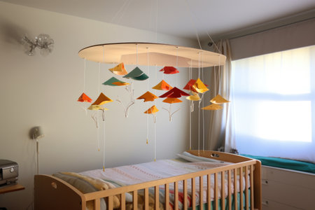baby mobile hanging above changing station, created with generative aiの素材