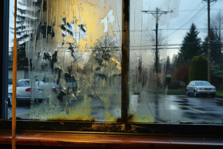 squeegee on wet window, leaving clean streak, created with generative aiの素材
