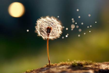 macro shot of single dandelion seed in flight, created with generative aiの素材