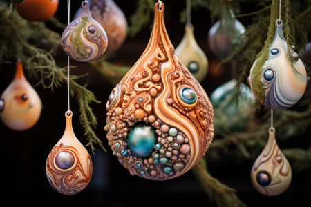 unique handmade ornaments on a christmas tree, created with generative aiの素材
