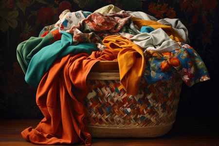 a laundry basket filled with colorful clothes, created with generative aiの素材