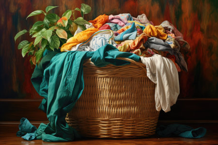a laundry basket filled with freshly washed clothes, created with generative aiの素材