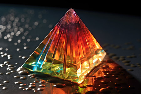sunlit prism refracting light onto droplets of water, created with generative aiの素材